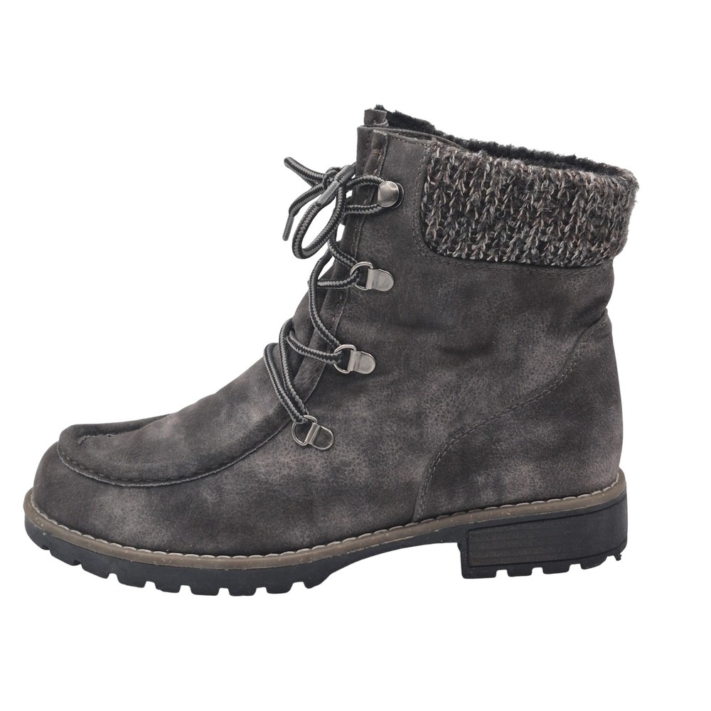 Mukluks Boots Womens Size 9 Gray Faux Suede Ankle Lace Up Faux Fur Winter
